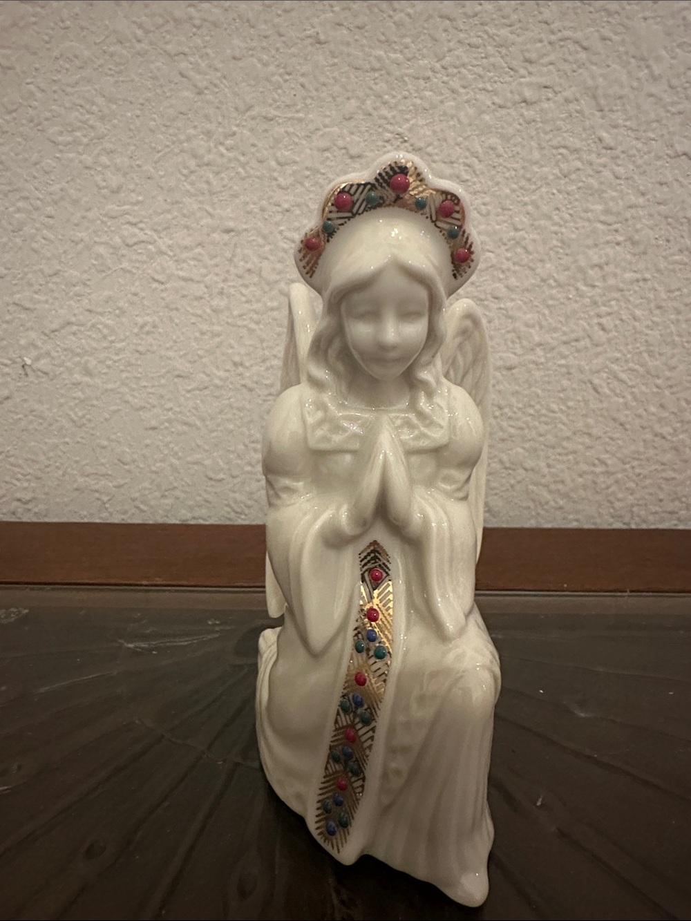 Lenox White Ceramic Praying Angel with Gold and Multicolored Accents